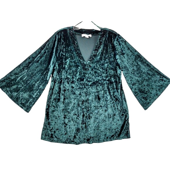 Michael Kors Blouse Womens Large Green Velvet Top Witchy Whimsigoth Fairy - Picture 1 of 13